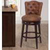 Wood Bar Height Swivel Stool, Chocolate with Chestnut Faux Leather. Picture 2