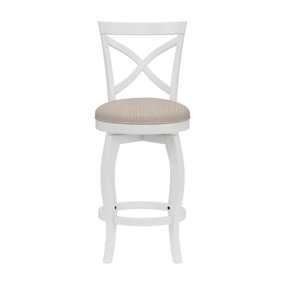 Ellendale Wood Counter Height Swivel Stool, White with Beige Fabric. Picture 2