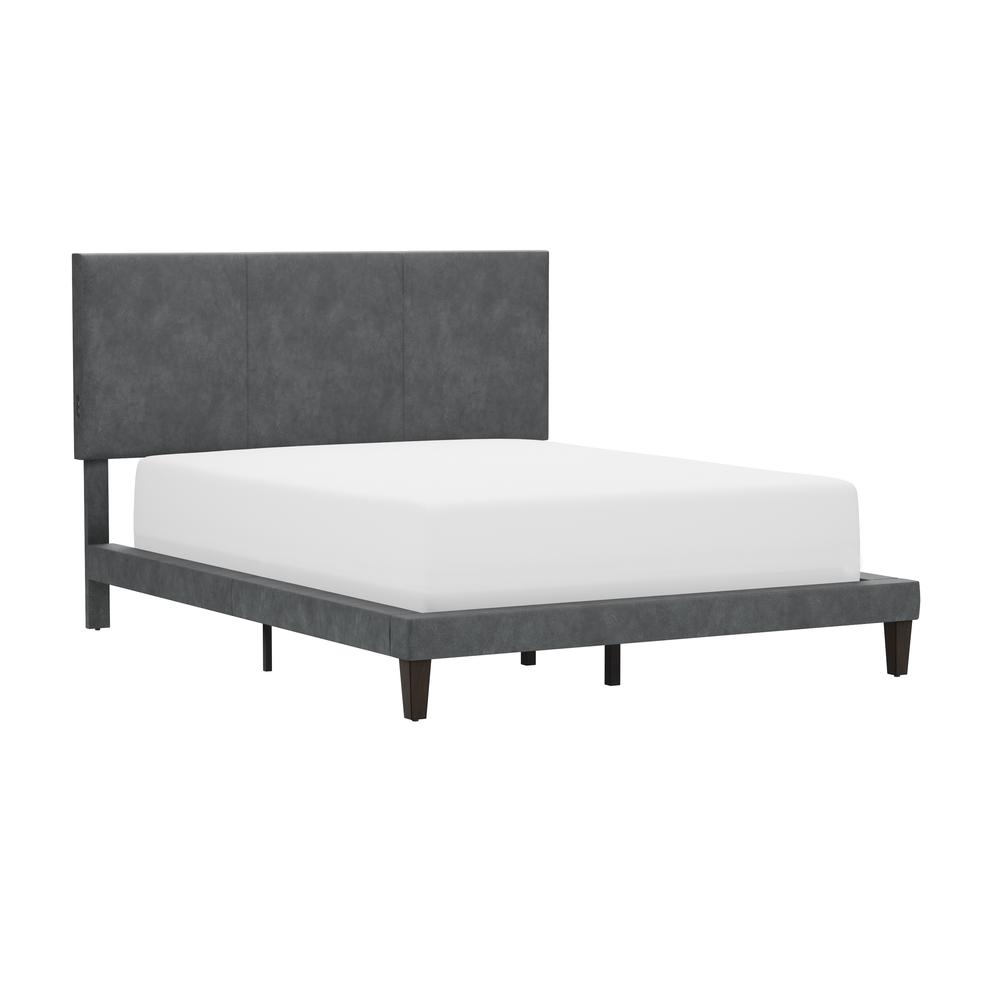 Muellen Upholstered Platform Full Bed with 2 Dual USB Ports, Graphite Gray Vinyl. Picture 1
