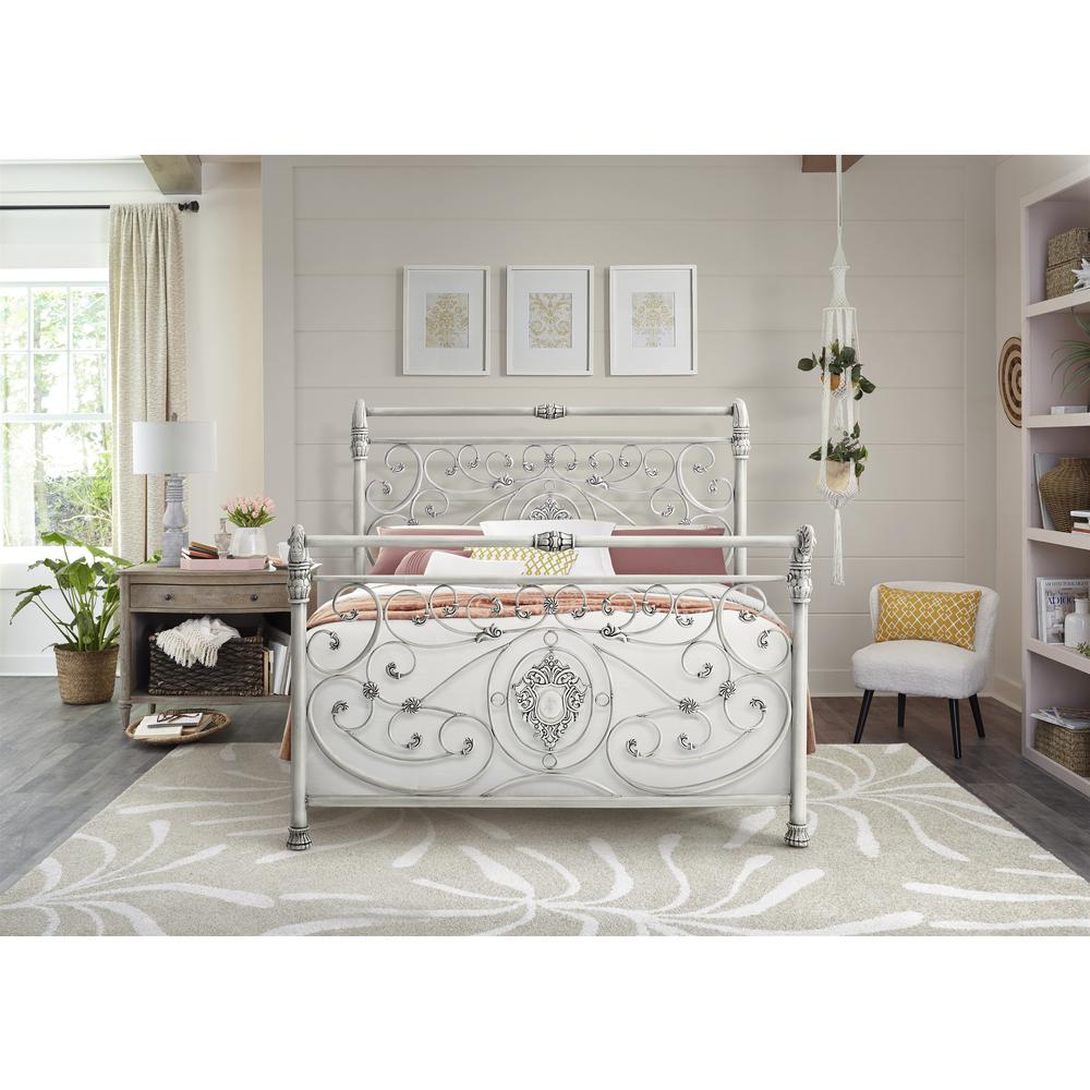 Mercer Queen Metal Sleigh Bed, Brushed White. Picture 5