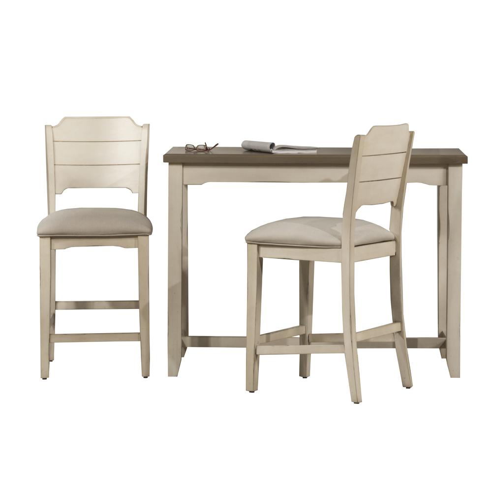 Clarion Wood 3 Piece Counter Height Dining Set with Open Back Stools, Sea White. Picture 1