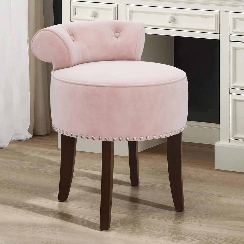 Hillsdale Furniture Lena Wood and Upholstered Vanity Stool, Espresso with Pink Fabric. Picture 2