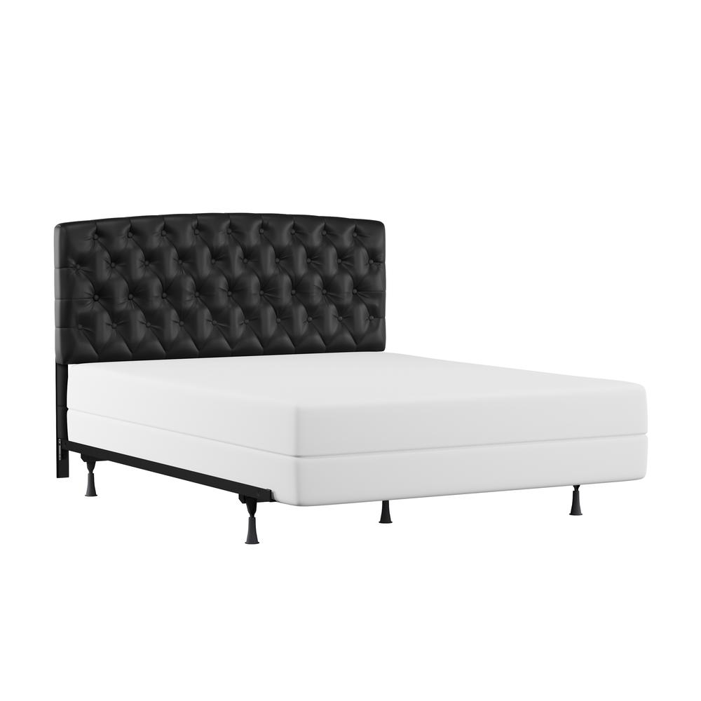 Hawthorne Queen Upholstered Headboard with Frame, Black Faux Leather. Picture 1