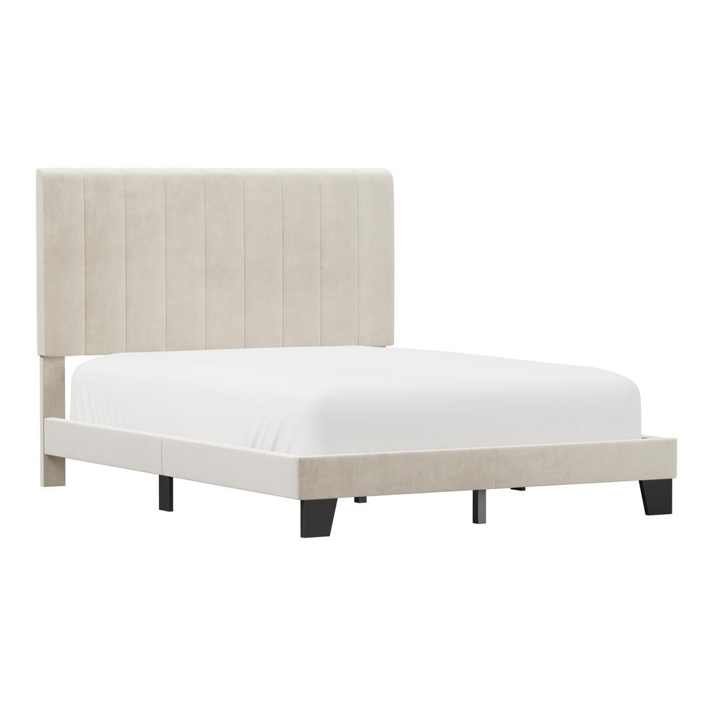 Crestone Upholstered Adjustable Height Queen Platform Bed, Cream. Picture 1