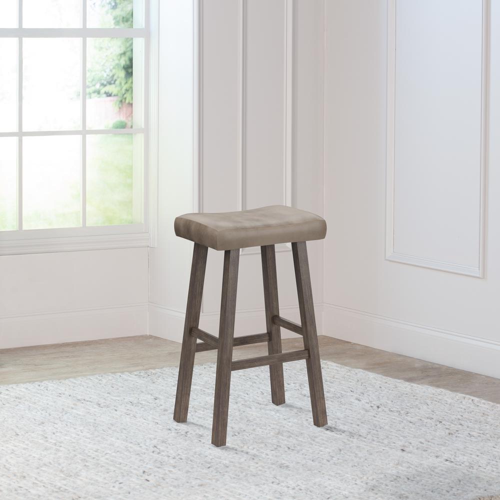Saddle Non-Swivel Backless Bar Height Stool - Rustic Gray Wood Finish. Picture 3