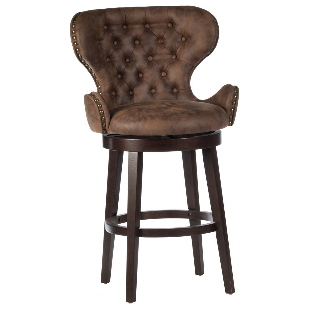 Mid-City Wood and Upholstered Swivel Counter Height Stool, Chocolate. Picture 1