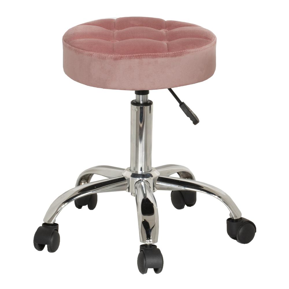 Tufted Adjustable Backless Vanity/Office Stool with Casters, Pink. Picture 1