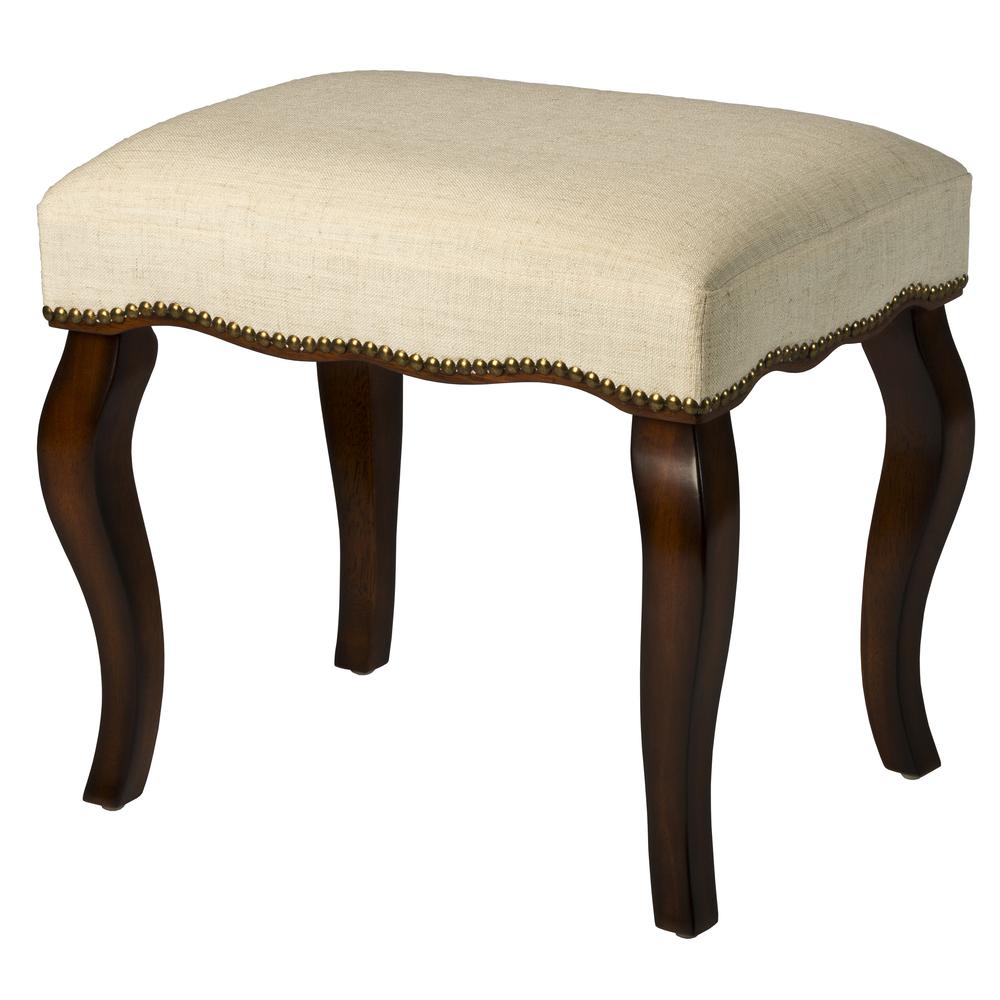 Hamilton Wood and Upholstered Backless Vanity Stool, Burnished Oak. Picture 1