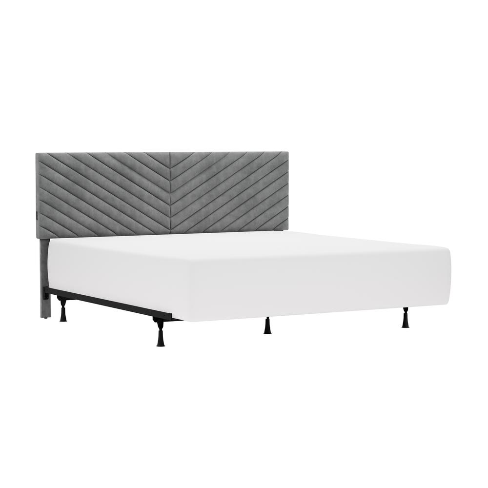 Hillsdale Furniture Crestwood Upholstered Chevron Pleated King Headboard with USB Ports and Frame, Gray. The main picture.