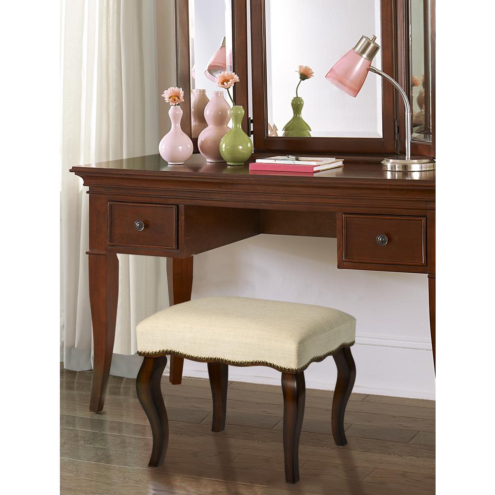 Hamilton Wood and Upholstered Backless Vanity Stool, Burnished Oak. Picture 2