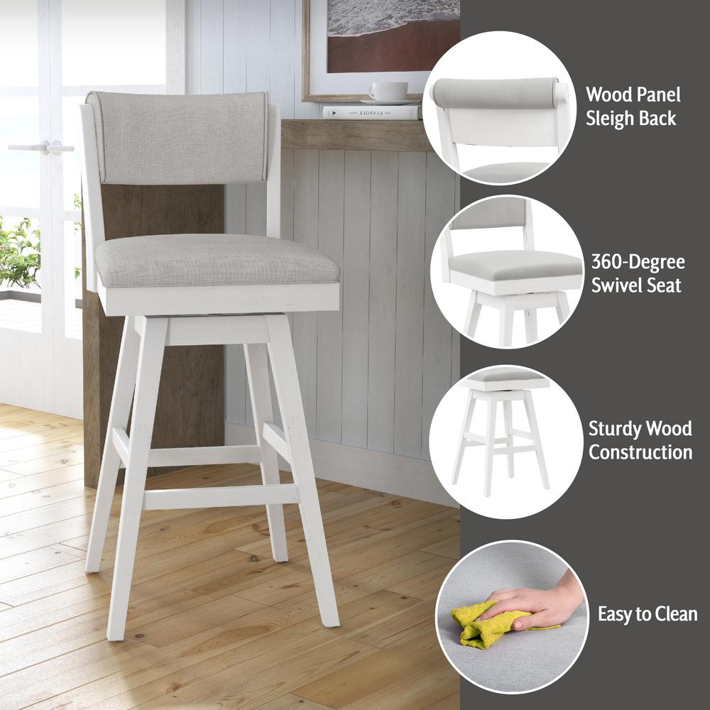 Clarion Wood and Upholstered Bar Height Swivel Stool, Sea White. Picture 6