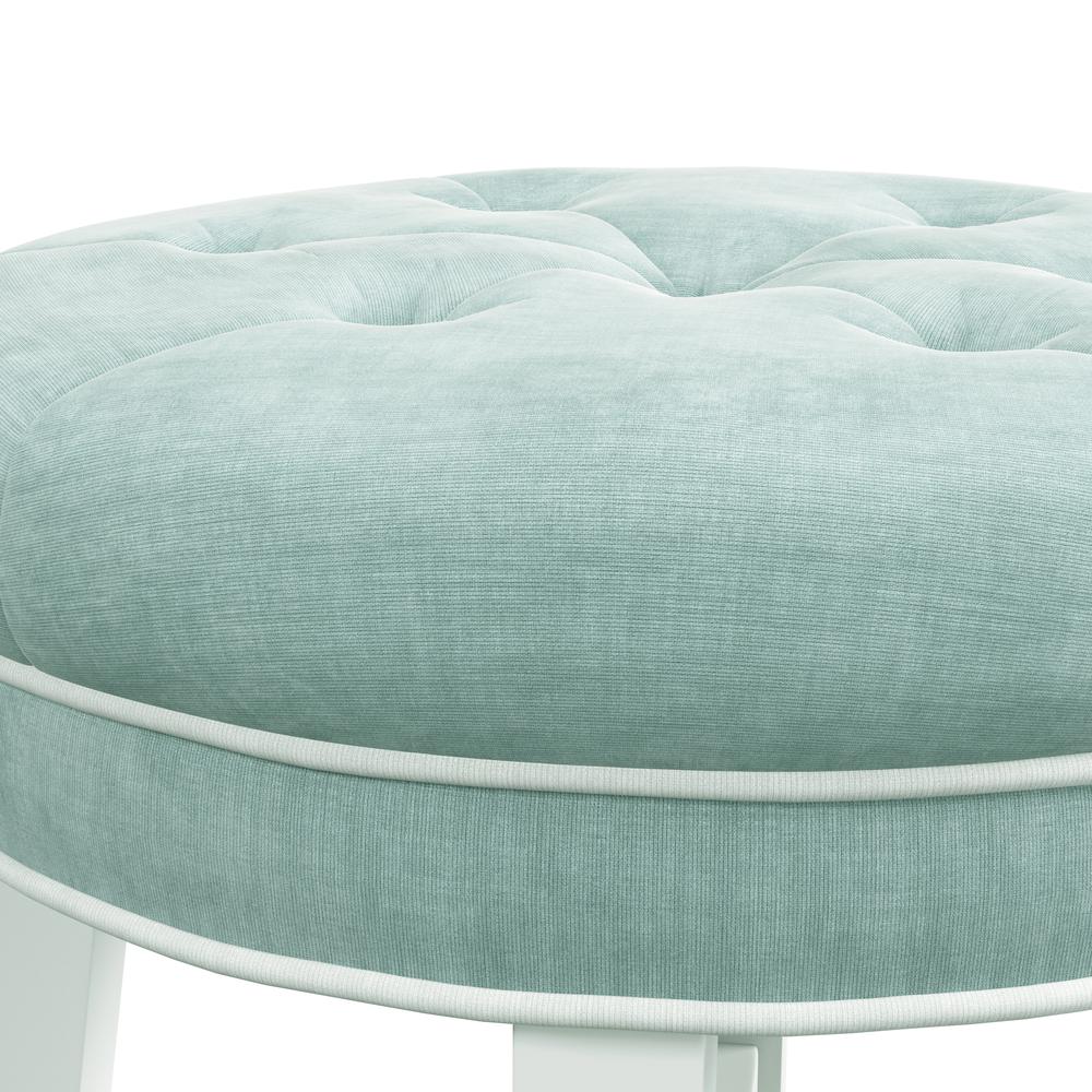 Sophia Tufted Backless Vanity Stool, White with Spa Blue Fabric. Picture 7