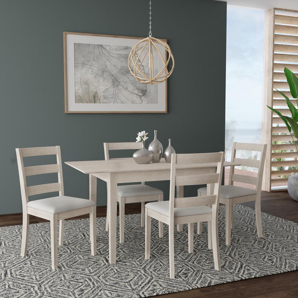 Spencer Wood 5 Piece Dining Set with Ladder Back Dining Chairs, White Wire Brush. Picture 11