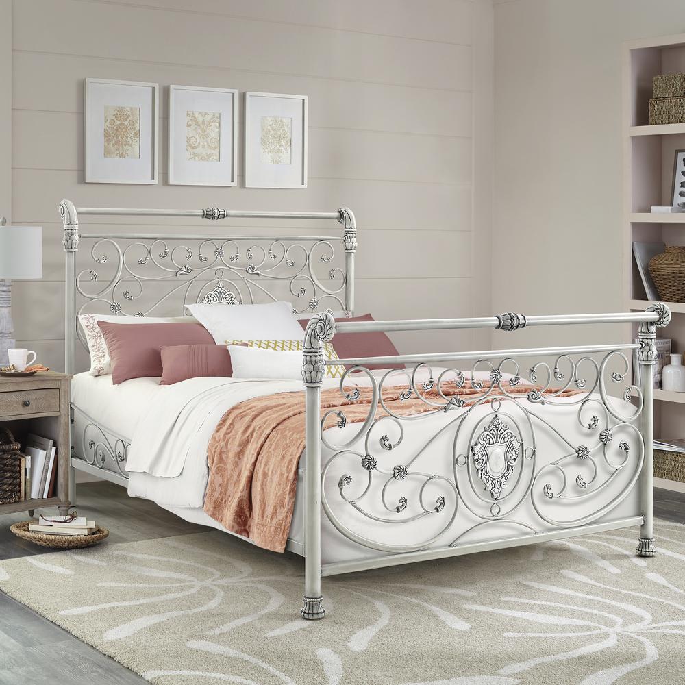 Mercer Queen Metal Sleigh Bed, Brushed White. Picture 2