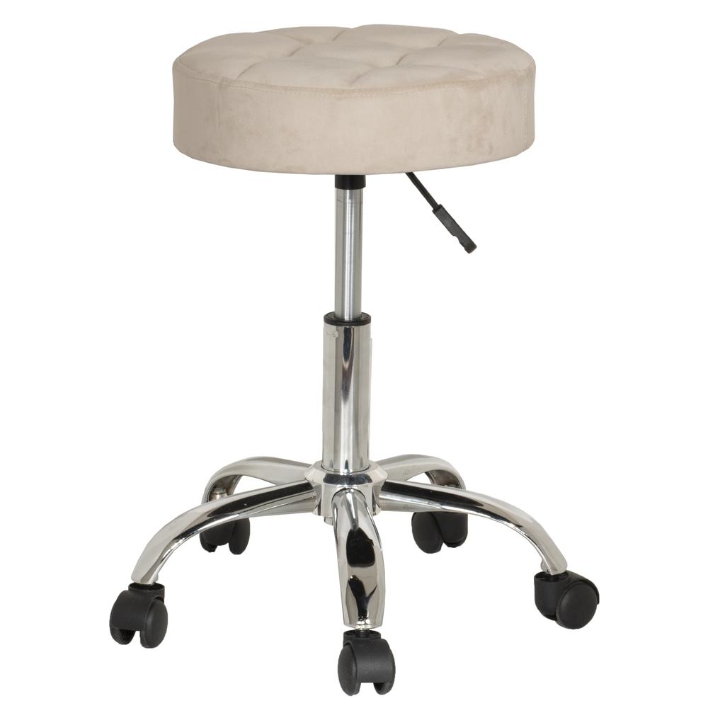 Nora Metal Adjustable Backless Vanity/Office Stool, Chrome with Cream Velvet. Picture 2