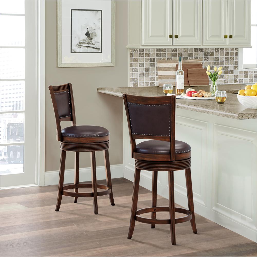 Hillsdale Furniture Lockefield Wood Counter Height Swivel Stool, Brown Cherry. Picture 2