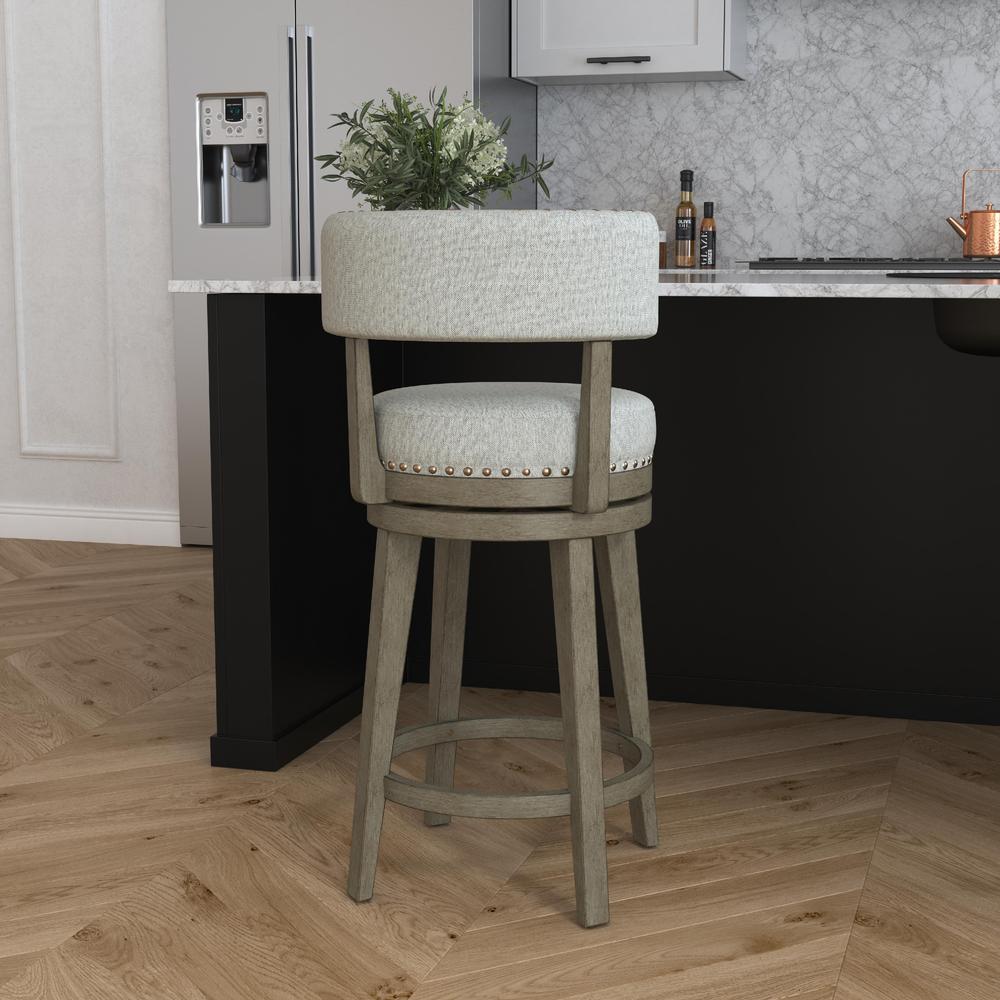 Hillsdale Furniture Lawton Wood Counter Height Swivel Stool, Antique Gray with Ash Gray Fabric. Picture 3