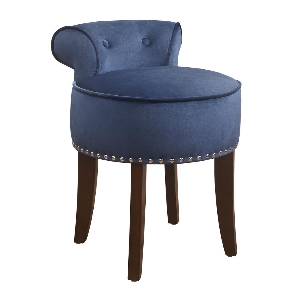 Hillsdale Furniture Lena Wood and Upholstered Vanity Stool, Espresso with Blue Velvet. Picture 1