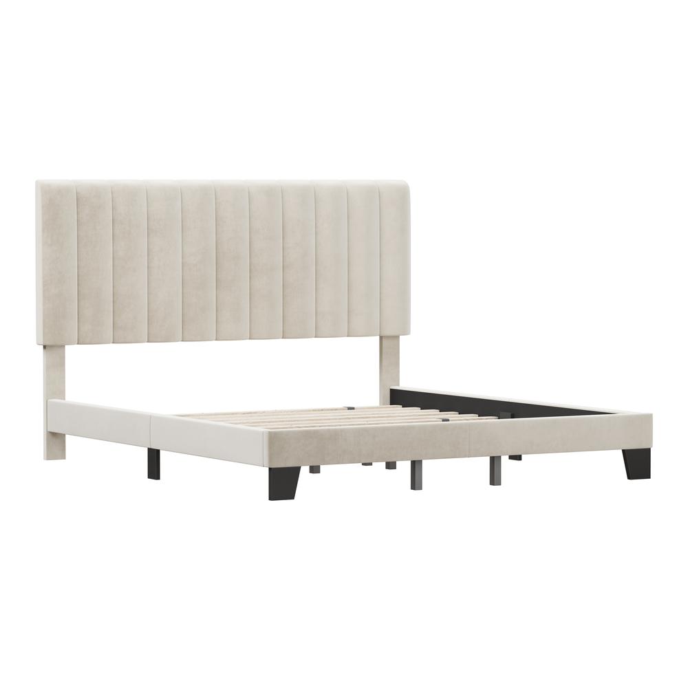 Crestone Upholstered Adjustable Height King Platform Bed, Cream. Picture 5