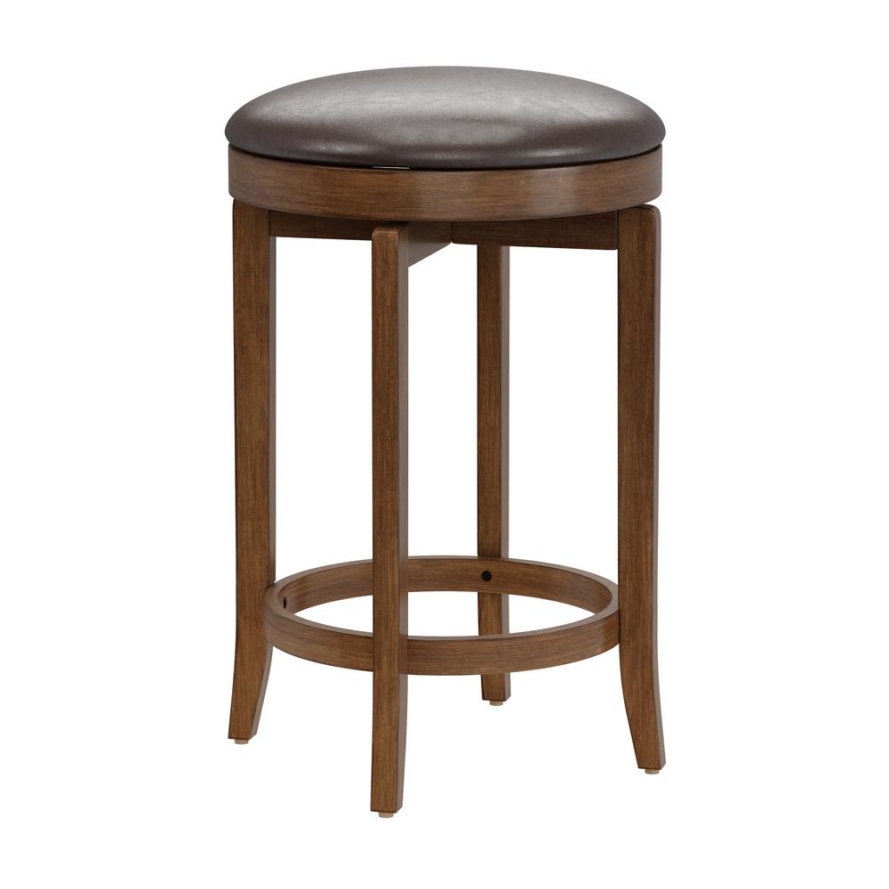 Brendan Wood Backless Counter Height Swivel Stool, Brown Cherry. Picture 1