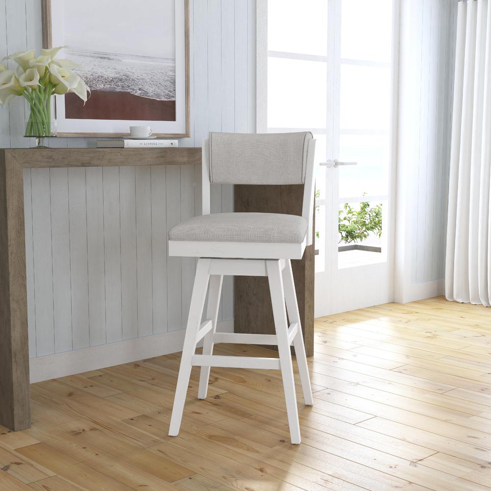 Clarion Wood and Upholstered Bar Height Swivel Stool, Sea White. Picture 2