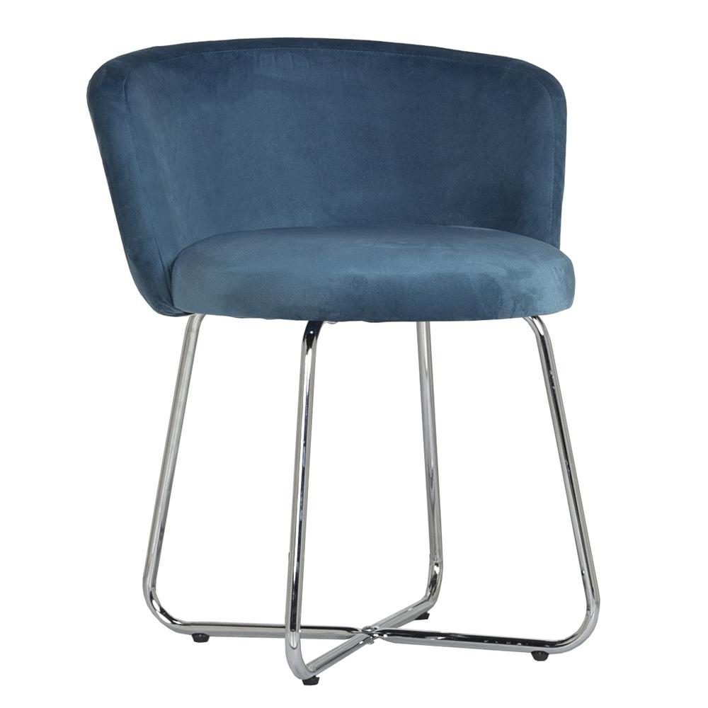 Hillsdale Furniture Marisol Metal Vanity Stool, Chrome with Blue Fabric. The main picture.