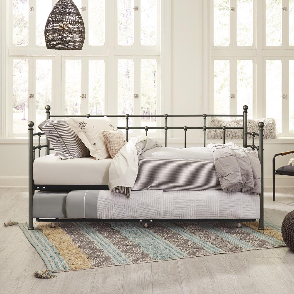 Providence Metal Twin Daybed with Roll Out Trundle, Aged Pewter. Picture 3
