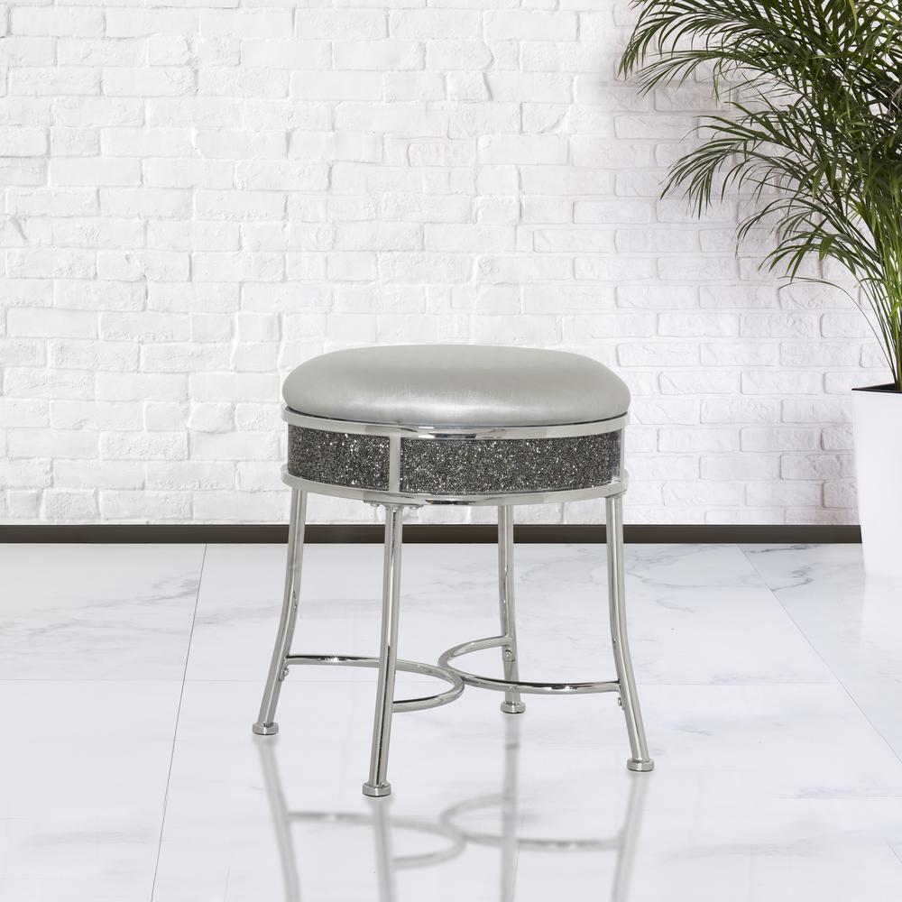 Roma Backless Faux Diamond Cluster Vanity Stool, Chrome. Picture 2
