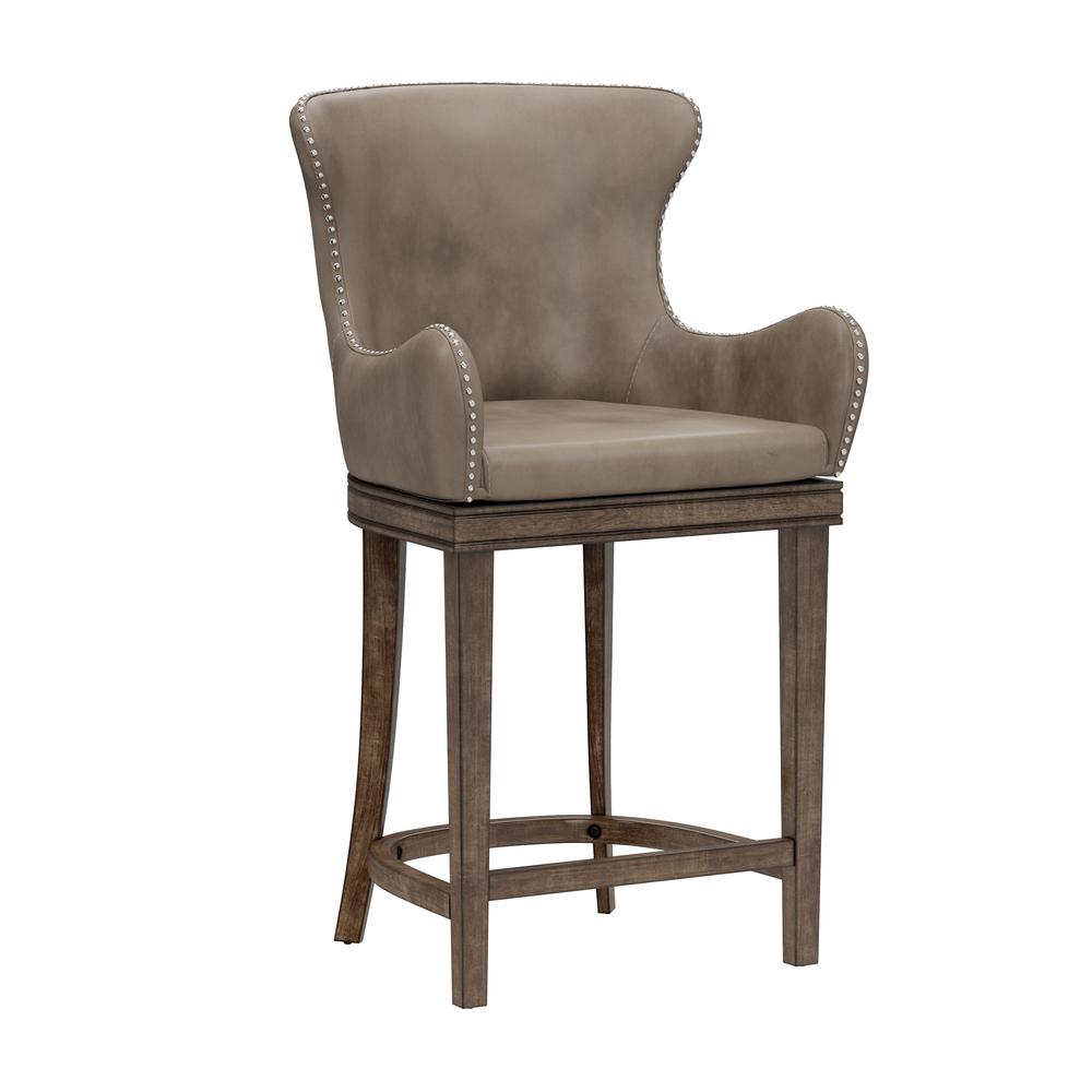Caydena Wood Counter Height Return Swivel Stool, Smoke Brown. Picture 1
