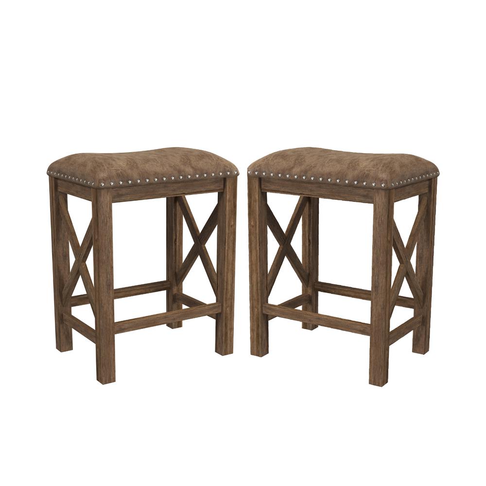 Willow Bend Wood Backless Counter Height Stool, Set of 2, Antique Brown Walnut. Picture 1
