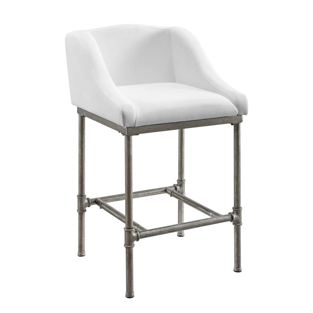 Dillon Metal Counter Height Stool, Textured Silver with White Fabric. Picture 1