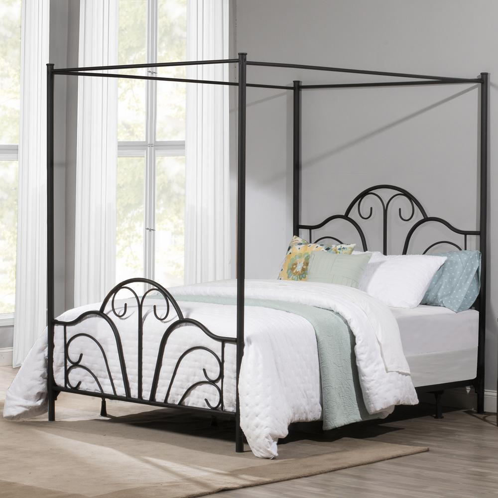 Dover Full Metal Canopy Bed, Textured Black. Picture 2