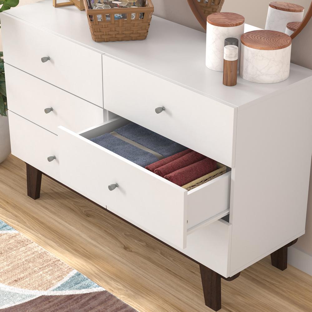 Living Essentials by Hillsdale Kincaid Wood 6 Drawer Dresser, Matte White. Picture 4