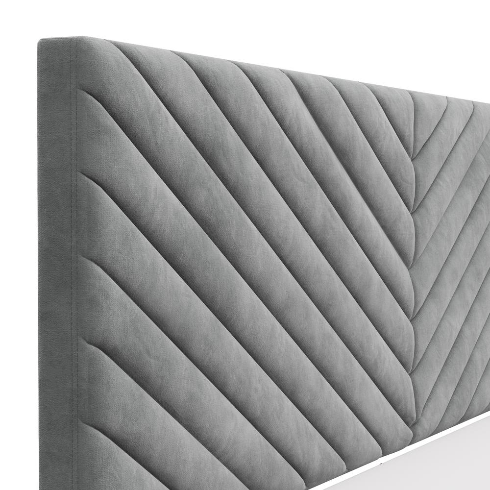 Crestwood Upholstered Chevron Pleated King Headboard, Platinum. Picture 8