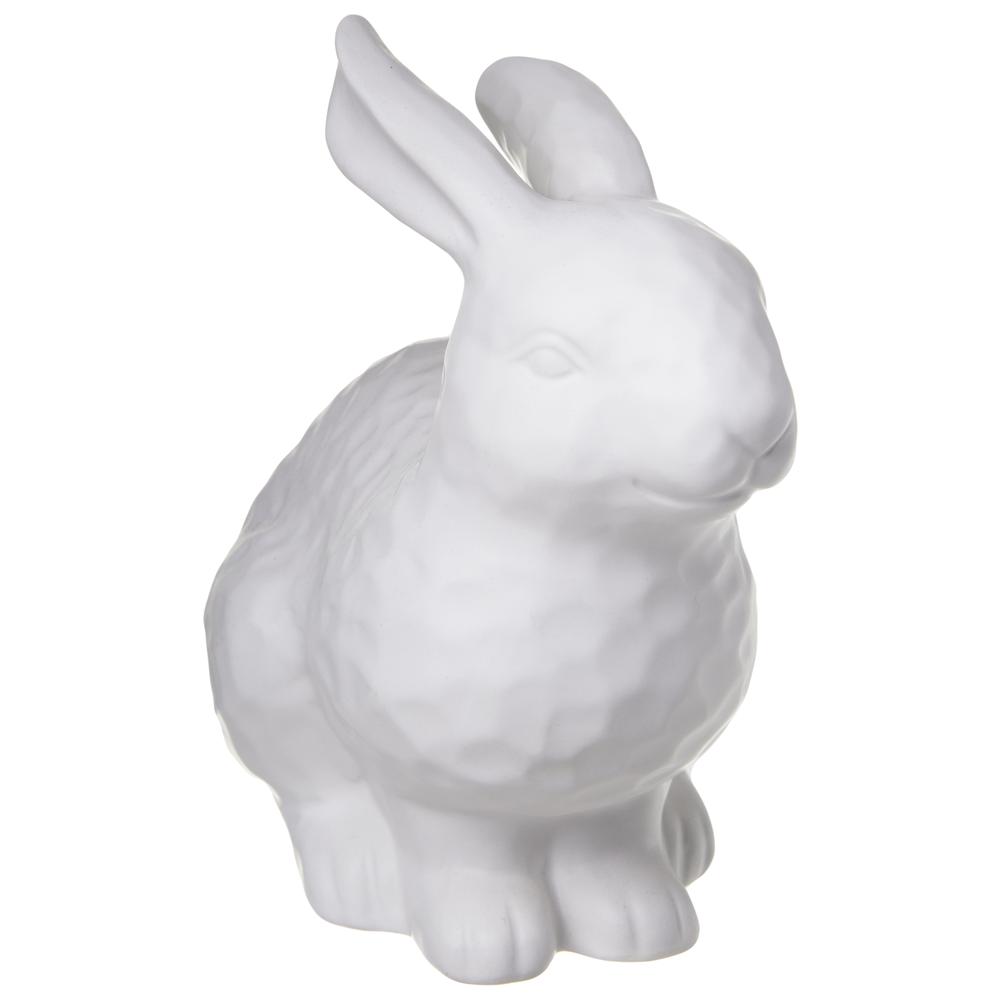 Ceramic Rabbit Figurine in Docking Position with Pressed Dotted Design Body Matte Finish White. The main picture.