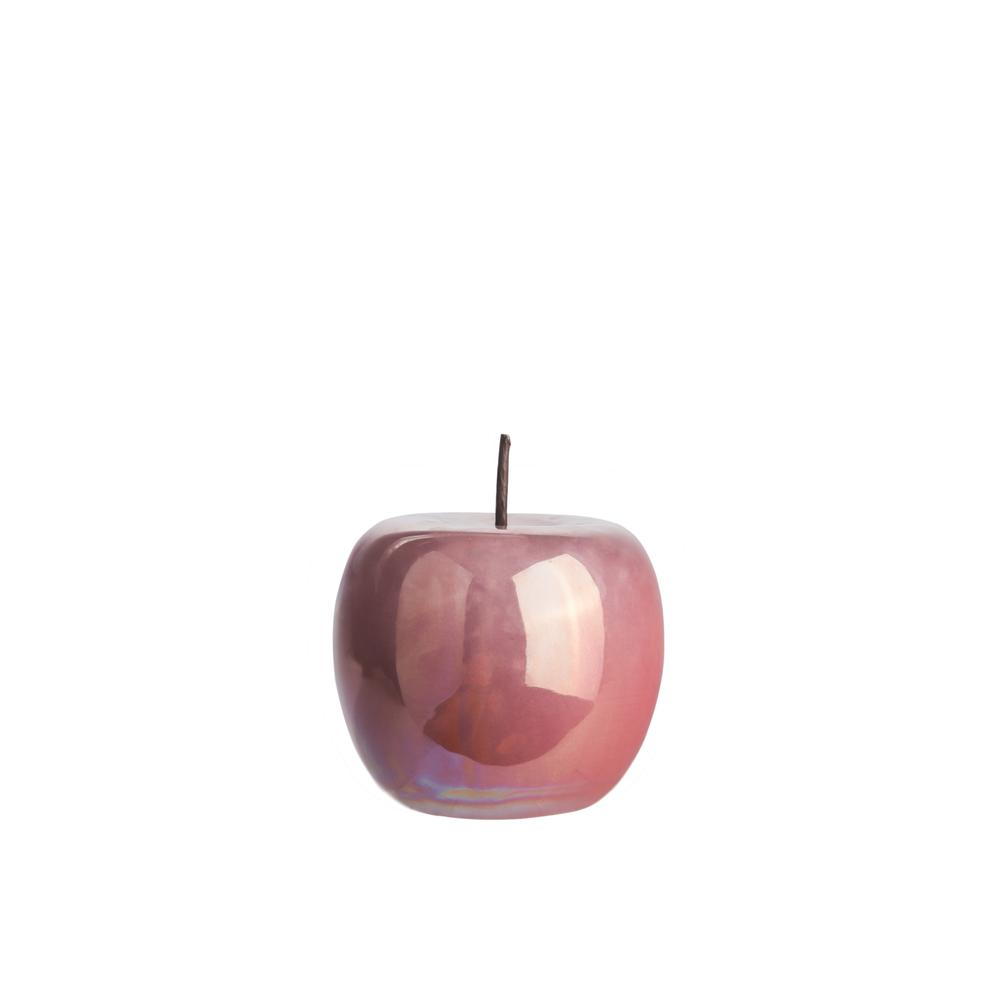 Ceramic Apple Figurine with Stem Polished Pearlescent Finish Pink, Small. The main picture.