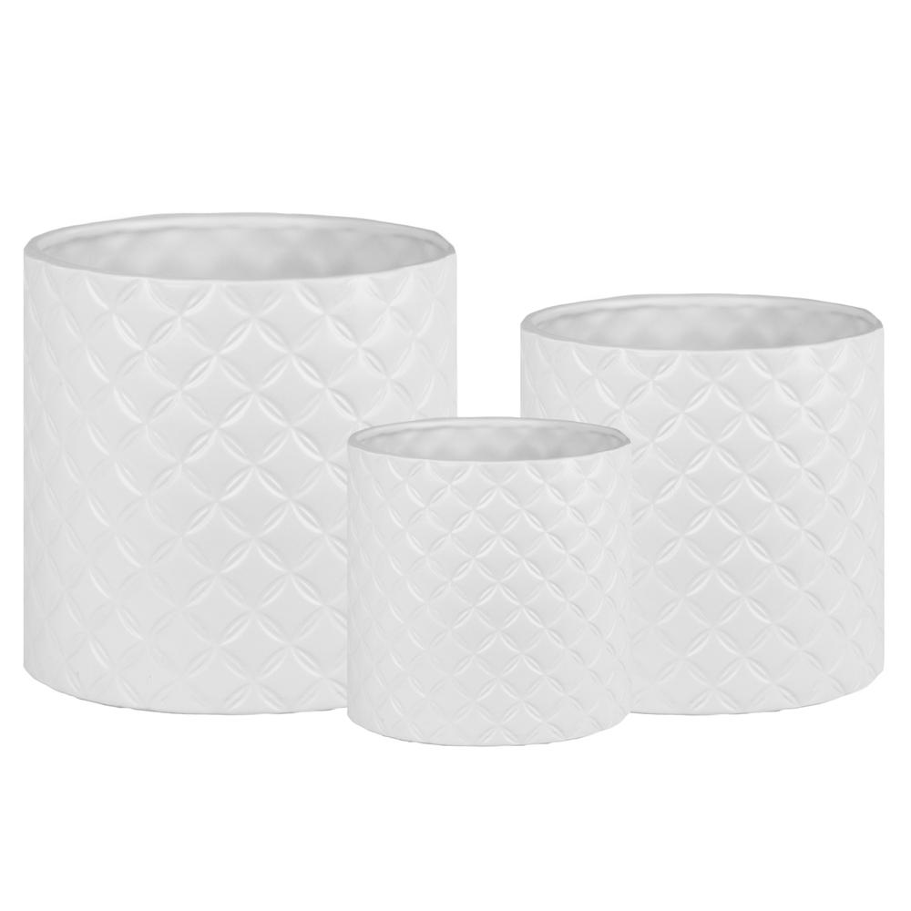 Ceramic Round Pot with Star Pattern Design Body Matte Finish White, Set of 3. The main picture.