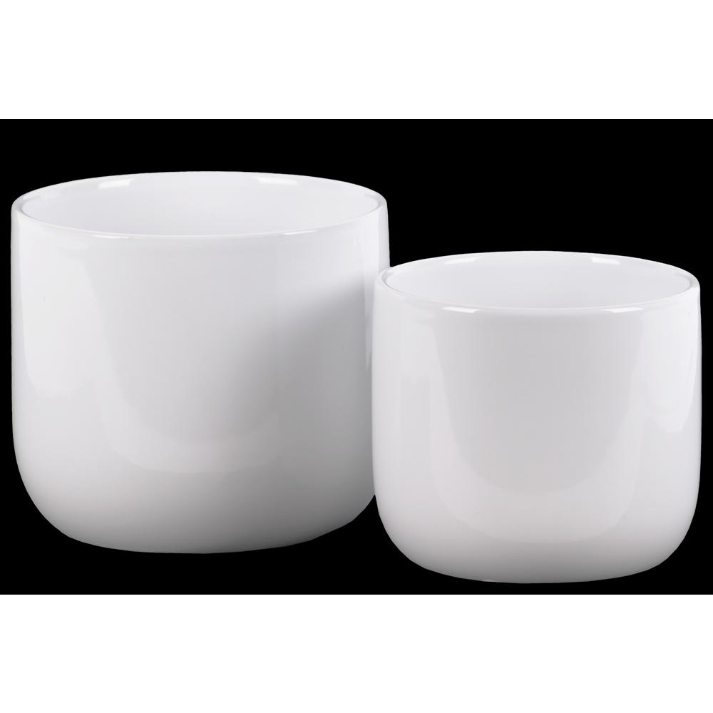 Ceramic Round Pot with Tapered Bottom Gloss Finish White, Set of 2. Picture 1