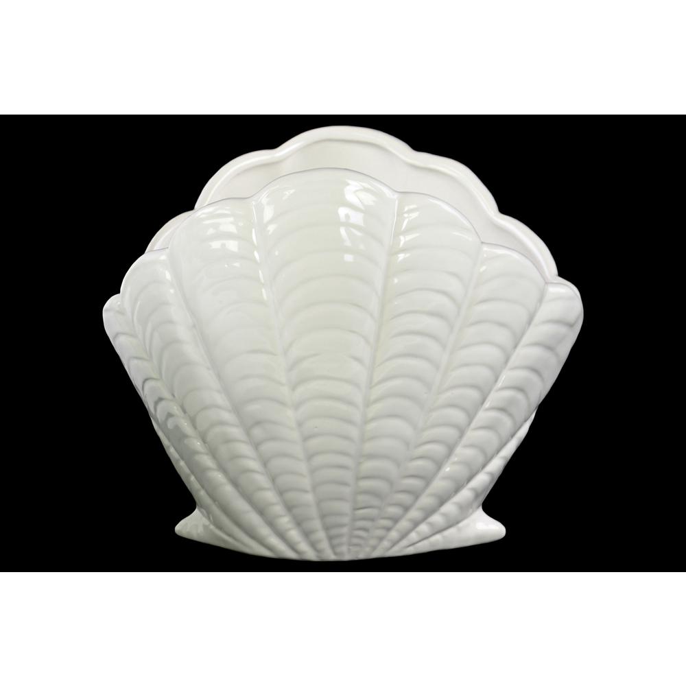 Porcelain Standing Open Clam Seashell Figurine Gloss Finish White. The main picture.