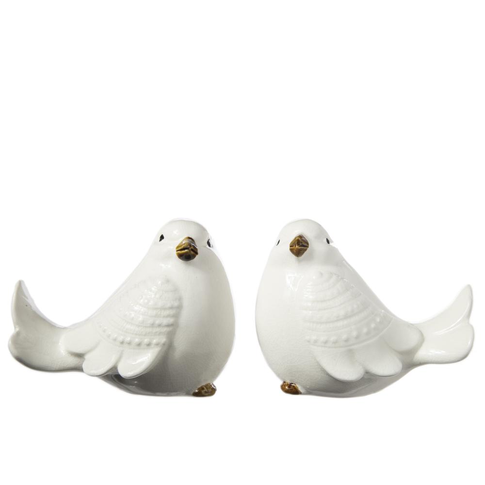Ceramic Standing Cardinal Bird Figurine SM Assortment of Two Gloss Finish White. The main picture.