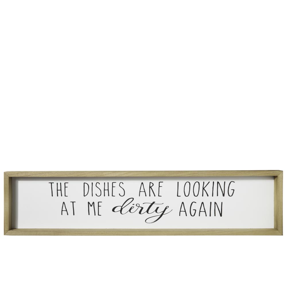 Wood Rectangle Wall Decor with Cursive Writing "Dirty" Painted Finish White. Picture 1