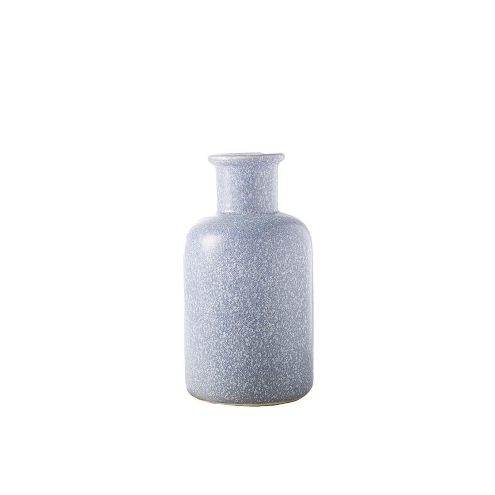 Ceramic Round Vase with Bottle Ring Mouth, Short Neck and Speckled Design Body Gloss Finish Blue, Medium. The main picture.