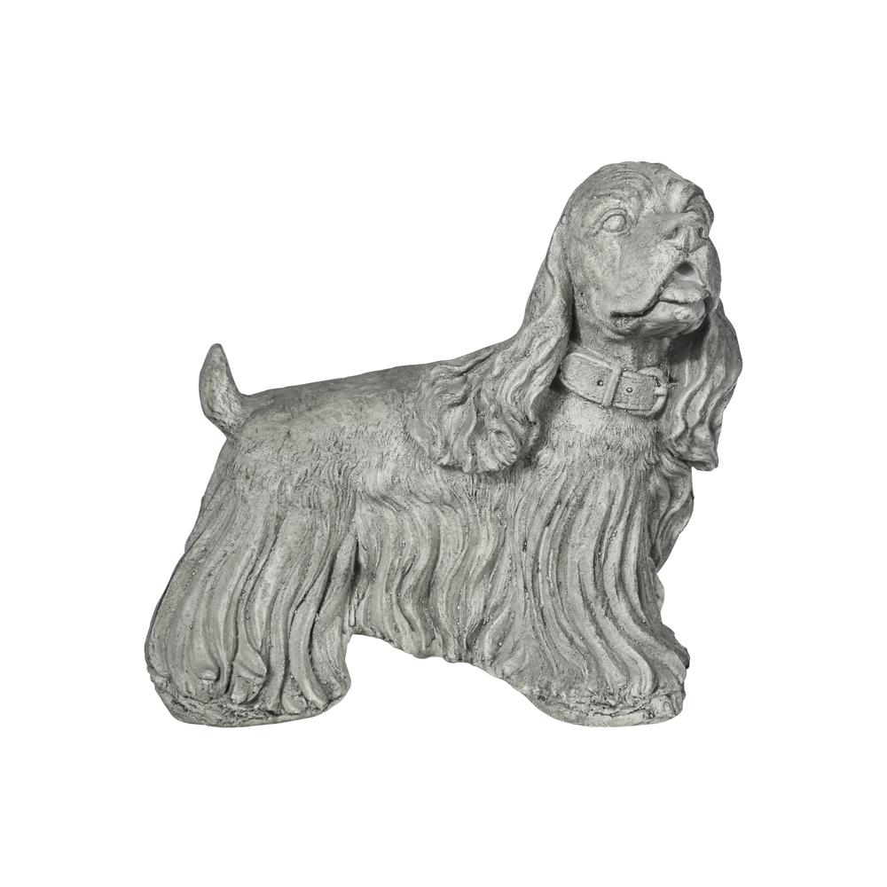 Fiberstone Dinmont Terrier Dog Figurine in Standing Position and Head looking Rightside Distressed Finish Gray. The main picture.