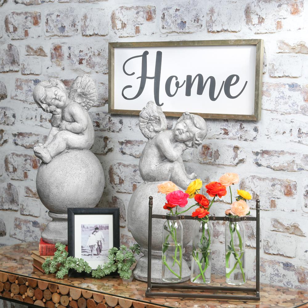 Wood Rectangle Wall Art with Cursive Writing "HOME" on Sage Color Frame and Metal Back Hangers Painted Finish White. Picture 1