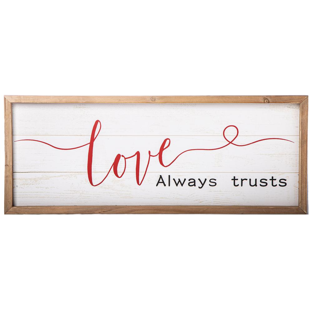 Wood Rectangle Wall Art will Frame and  "Love Always Trust" Writing Distressed Finish White. The main picture.