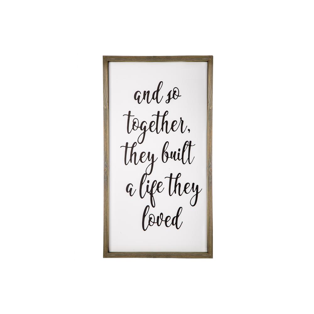 Wood Rectangle Wall Art with Frame, "Together Quote" Printed in Cursive Painted Finish White. Picture 1
