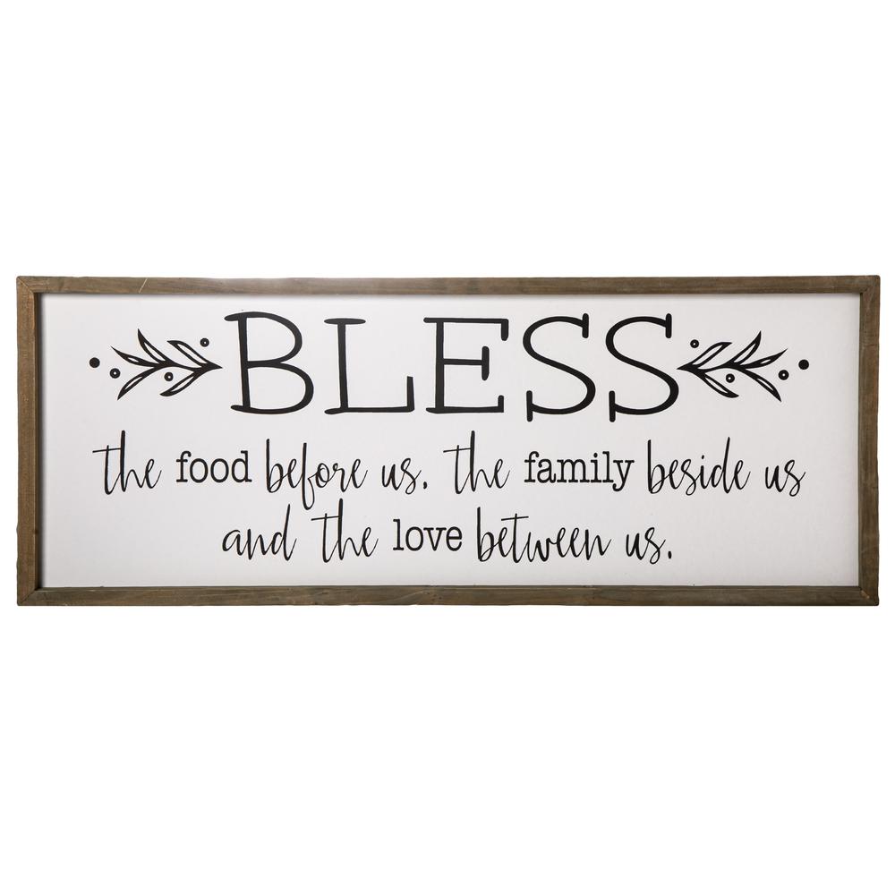 Wood Rectangle Wall Art with "Bless" Writing Design Painted Finish White. The main picture.