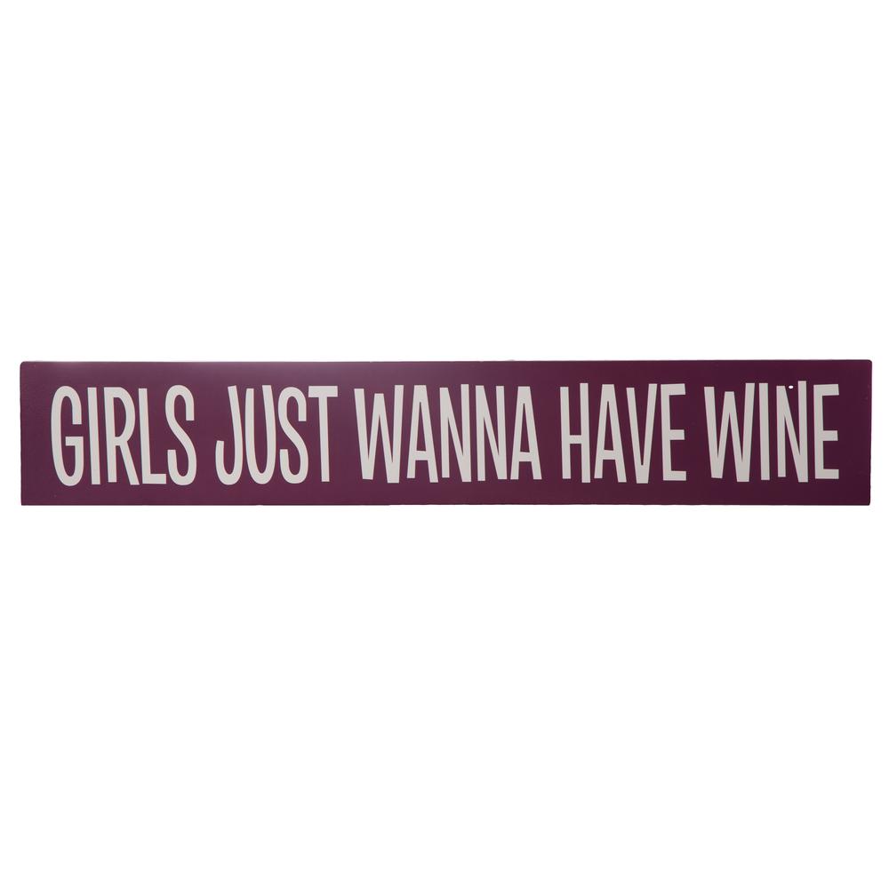 Wood Rectangle Wall Art with "GIRLS JUST WANNA HAVE WINE" Writing Design Painted Finish Pink. Picture 1