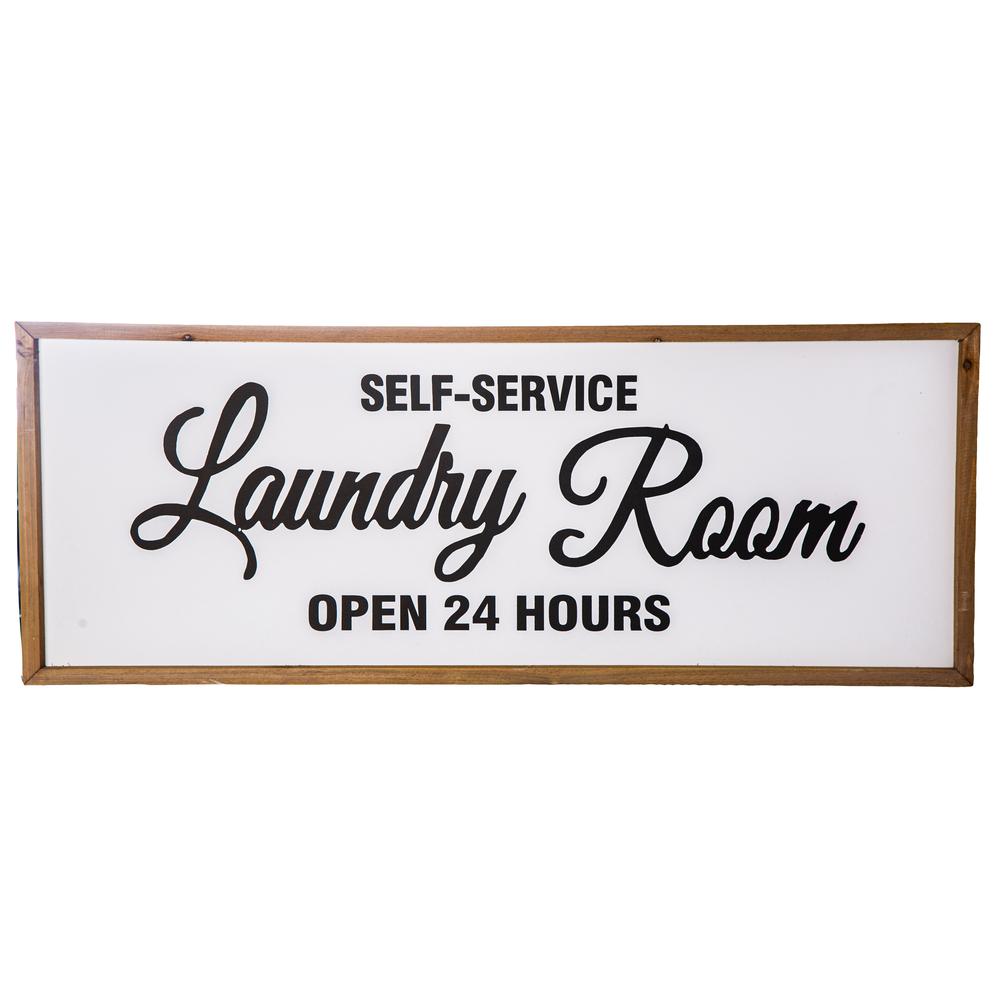 Wood Rectangle Wall Decor with Frame and Printed "Laundry Room" Painted Finish Black. Picture 1