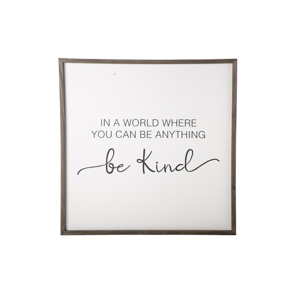 Wood Rectangle Paper Printed Wall Art with "Be Kind" Writing Design Design Smooth Finish White. Picture 1